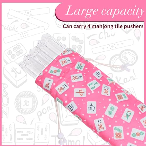 Velvet Drawstring Mahjong Rack Bag – Pink, Fits 4 Racks and Pushers, Mahjong Print Storage Pouch