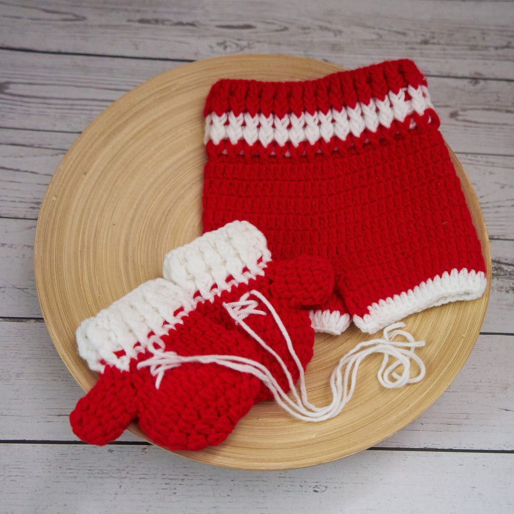 Vemonllas Newborn Crochet Boxing Gloves & Pants Set - Wool Knit Baby Photo Prop