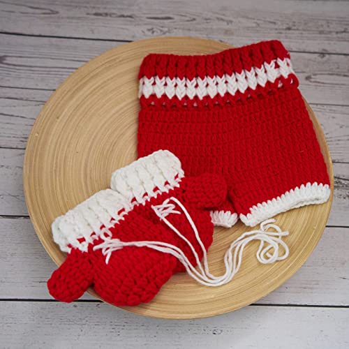 Vemonllas Newborn Crochet Boxing Gloves & Pants Set - Wool Knit Baby Photo Prop