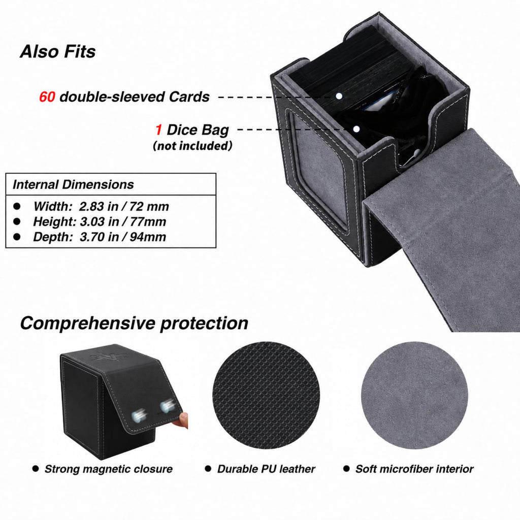 Venssu MTG Commander Deck Box – Fits 100 Double-Sleeved Cards, PU Leather, with Window Display and Dividers