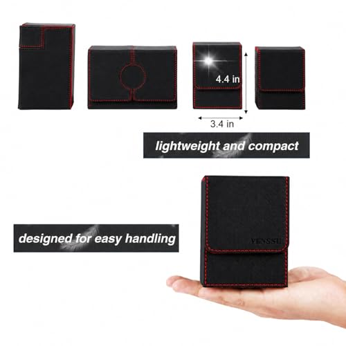 Venssu MTG Commander Deck Box – Holds 100 Double-Sleeved Cards, PU Leather, with 2 Dividers & Toploader (Black/Red)