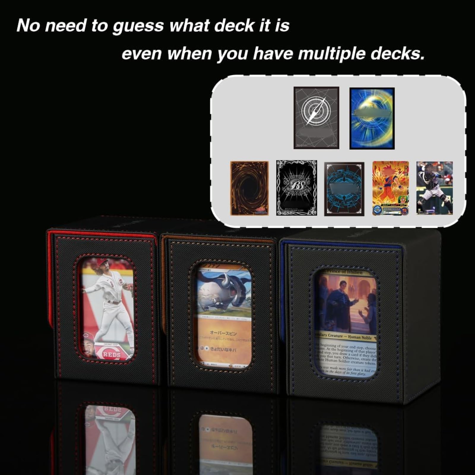 Venssu MTG Deck Box with Commander Display Slot – Patented, Fits 100+ Double-Sleeved Cards, Includes Dividers & Toploader (Black & Purple)