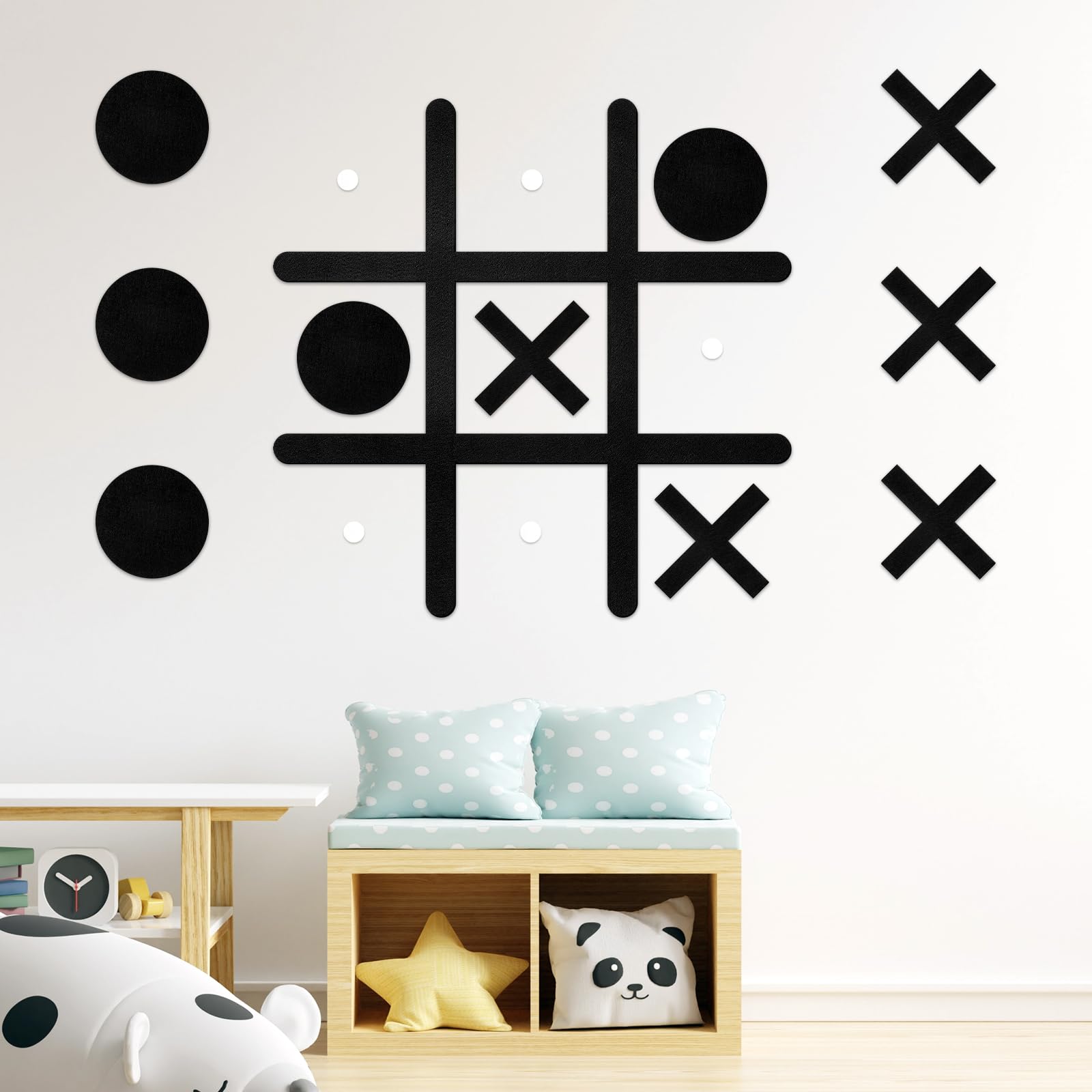 VercanMonth Large Felt Tic Tac Toe Wall Mount Game - Black, 42x42 cm Interactive Wall Decor