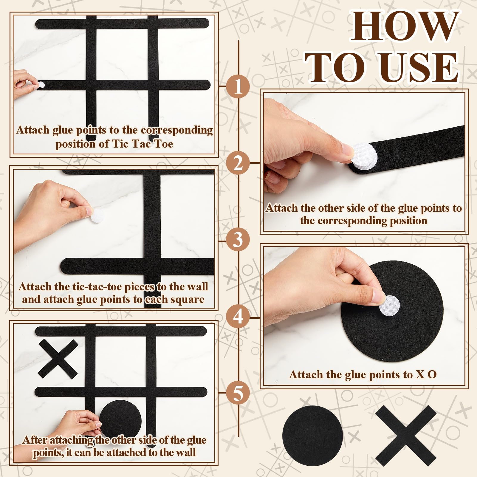 VercanMonth Large Felt Tic Tac Toe Wall Mount Game - Black, 42x42 cm Interactive Wall Decor