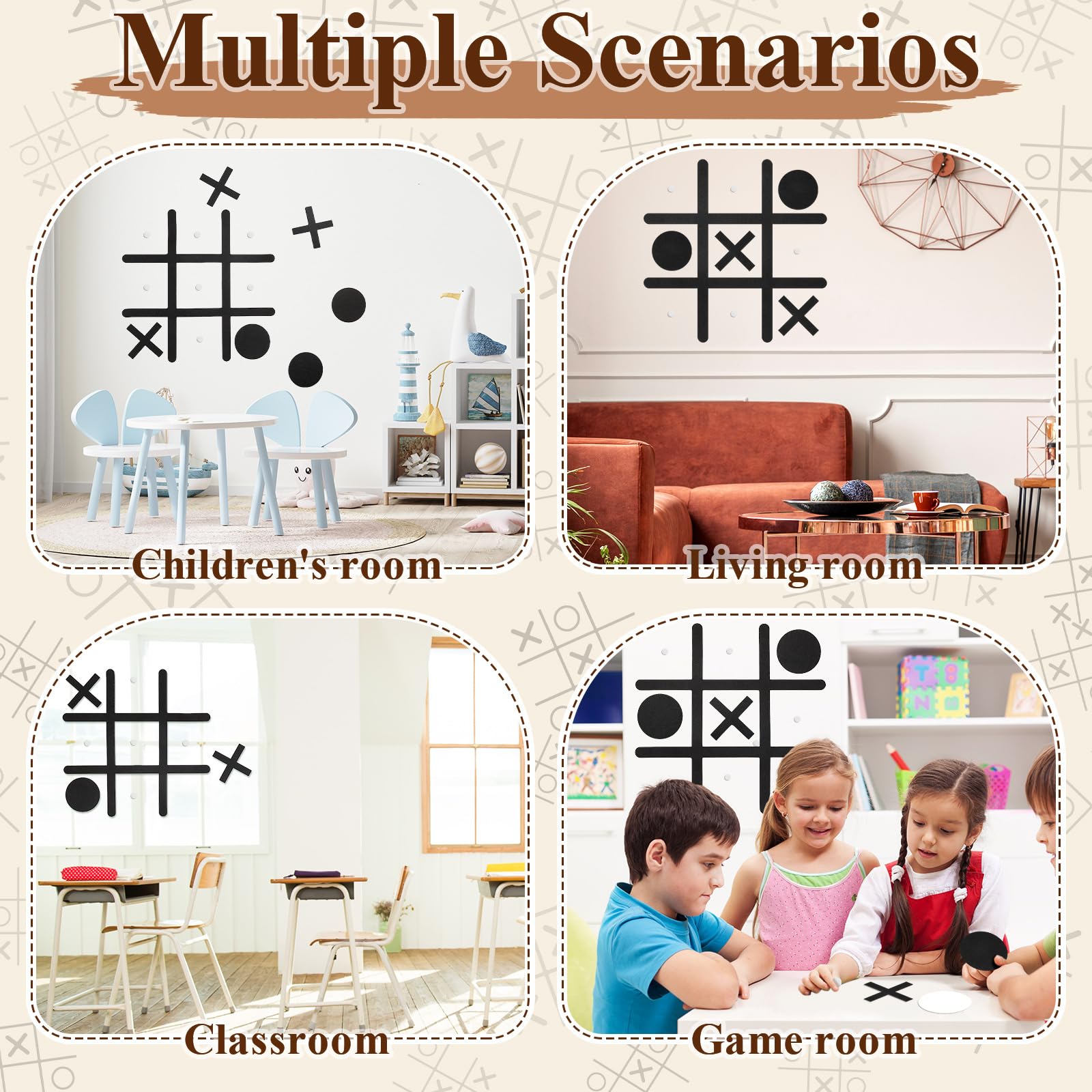 VercanMonth Large Felt Tic Tac Toe Wall Mount Game - Black, 42x42 cm Interactive Wall Decor