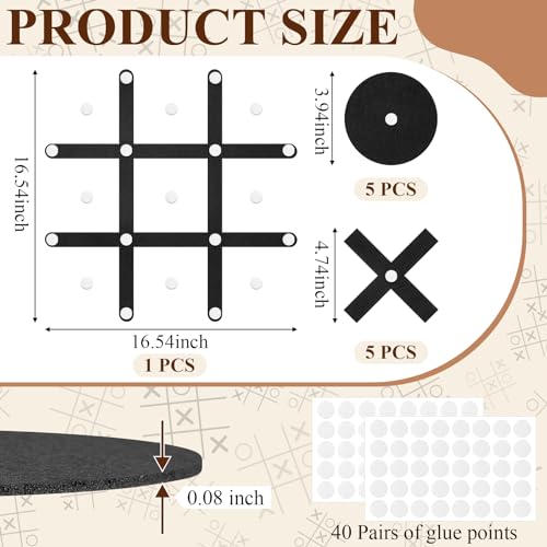 VercanMonth Large Felt Tic Tac Toe Wall Mount Game - Black, 42x42 cm Interactive Wall Decor
