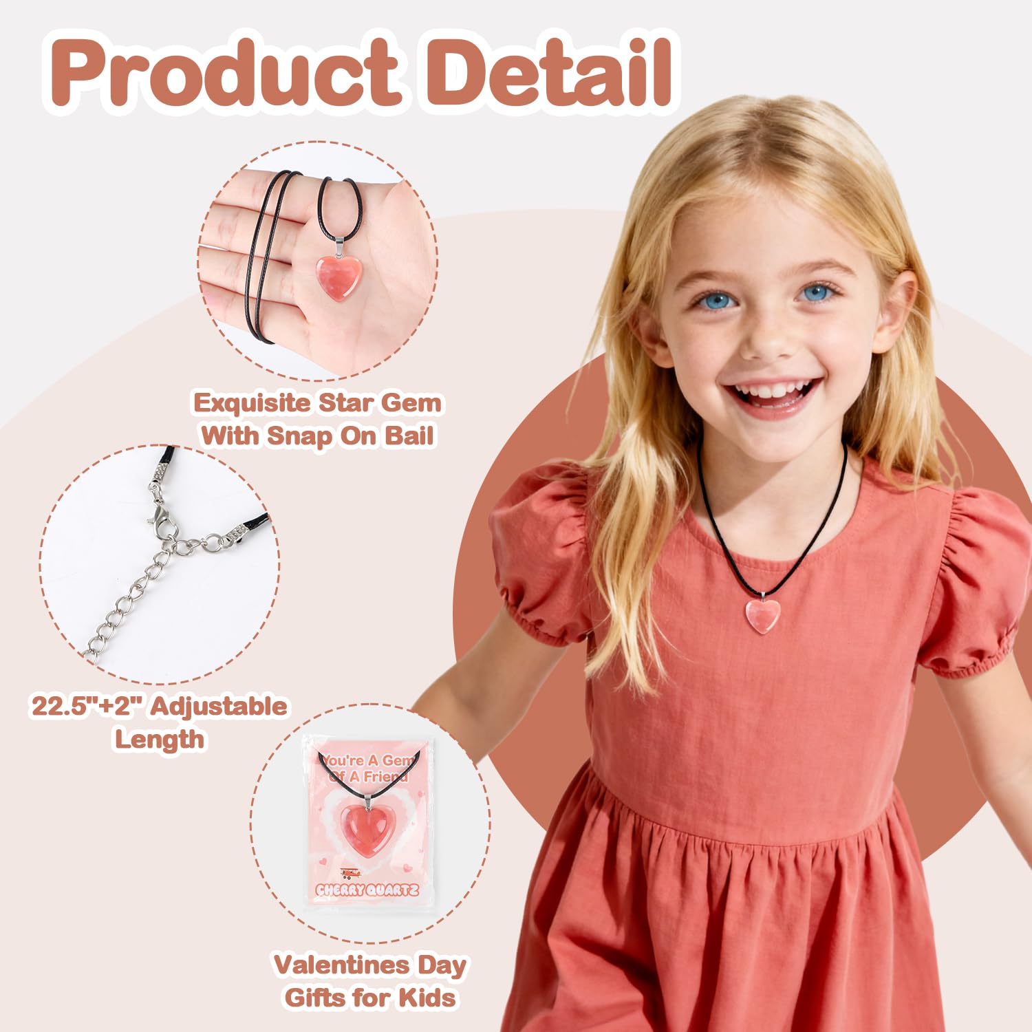 VERDRIP Valentine's Day Gifts for Kids School – 24 Heart Gem Pendants with Cards, Cords & Bags for Classroom Exchange Party Favors