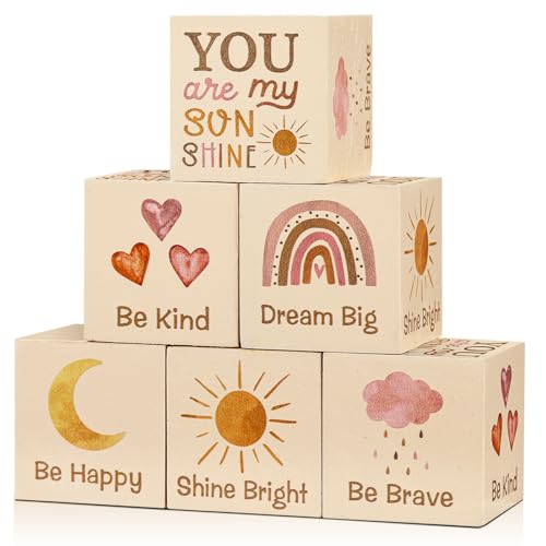 Vertintong 6-Piece Boho Rainbow Wooden Blocks for Nursery Shelf Decor