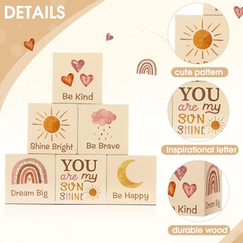 Vertintong 6-Piece Boho Rainbow Wooden Blocks for Nursery Shelf Decor