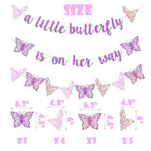 Vetwo Purple Glitter Butterfly Baby Shower Banner - 'A Little Butterfly Is On Her Way' for Gender Reveal, Pregnancy Announcement & 1st Birthday Party Supplies