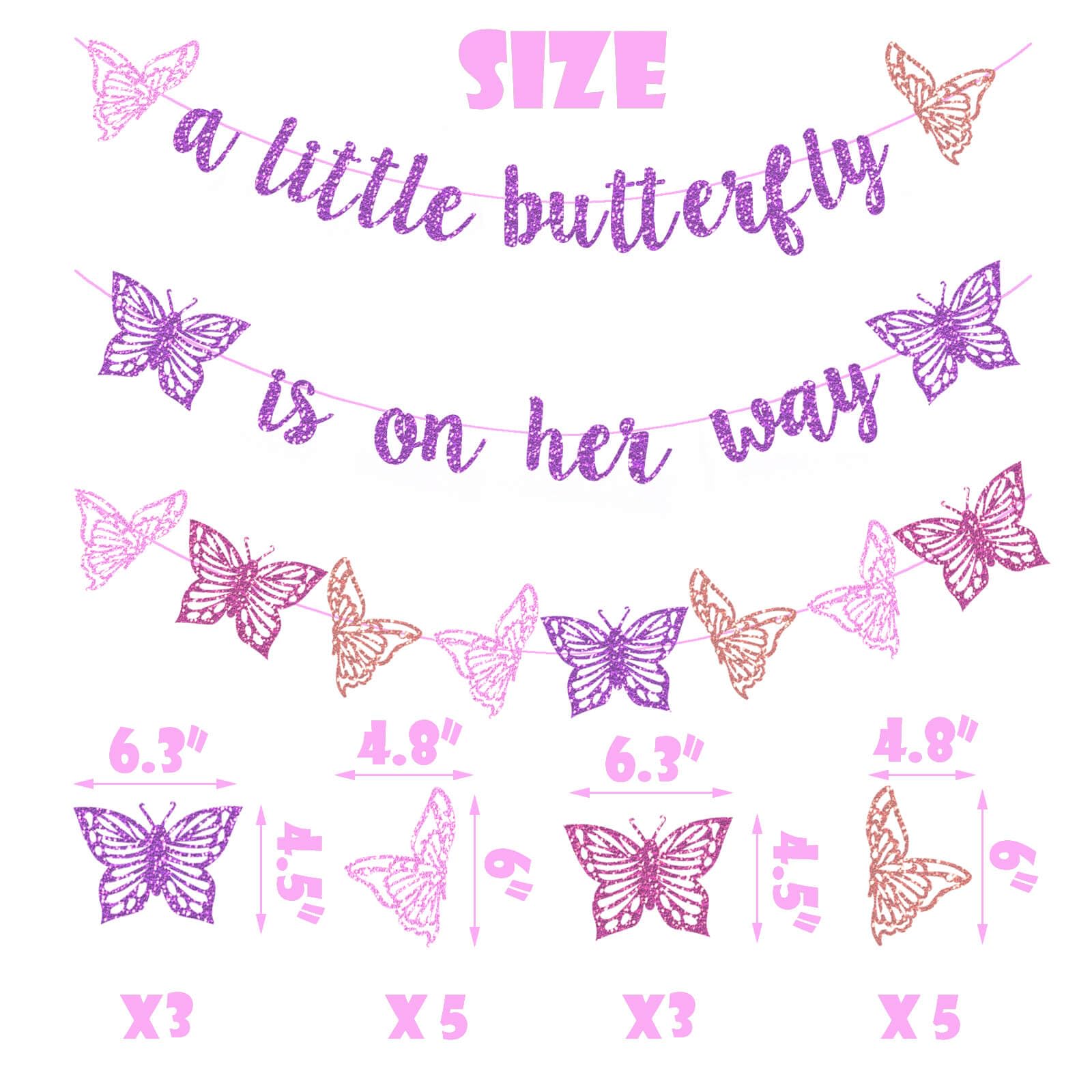 Vetwo Purple Glitter Butterfly Baby Shower Banner - 'A Little Butterfly Is On Her Way' for Gender Reveal, Pregnancy Announcement & 1st Birthday Party Supplies