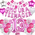 VeyoCraft 13th Birthday Decorations for Girls - Hot Pink OMG UR A Teenager Kit with Foil Balloons, Banner, Cake Topper (72 Pieces)