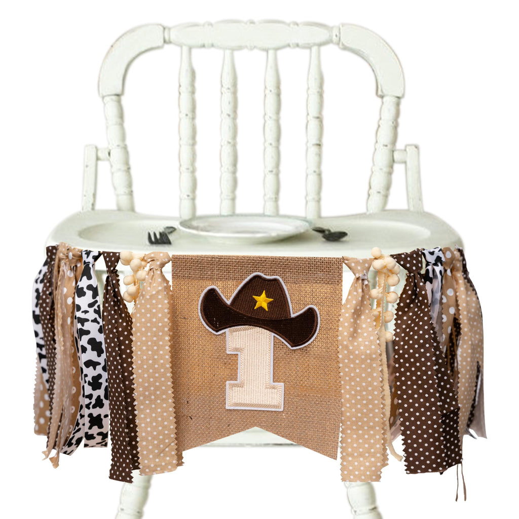 Vgaruint Cowboy Rodeo 1st Birthday High Chair Banner - Western Party Decor with Embroidered Number 1 and Cowboy Hat