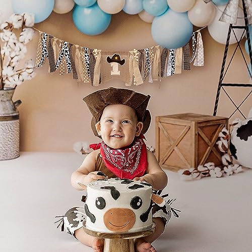 Vgaruint Cowboy Rodeo 1st Birthday High Chair Banner - Western Party Decor with Embroidered Number 1 and Cowboy Hat