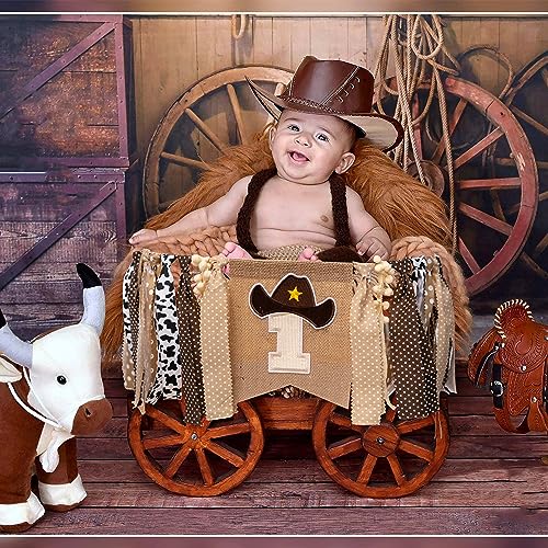 Vgaruint Cowboy Rodeo 1st Birthday High Chair Banner - Western Party Decor with Embroidered Number 1 and Cowboy Hat