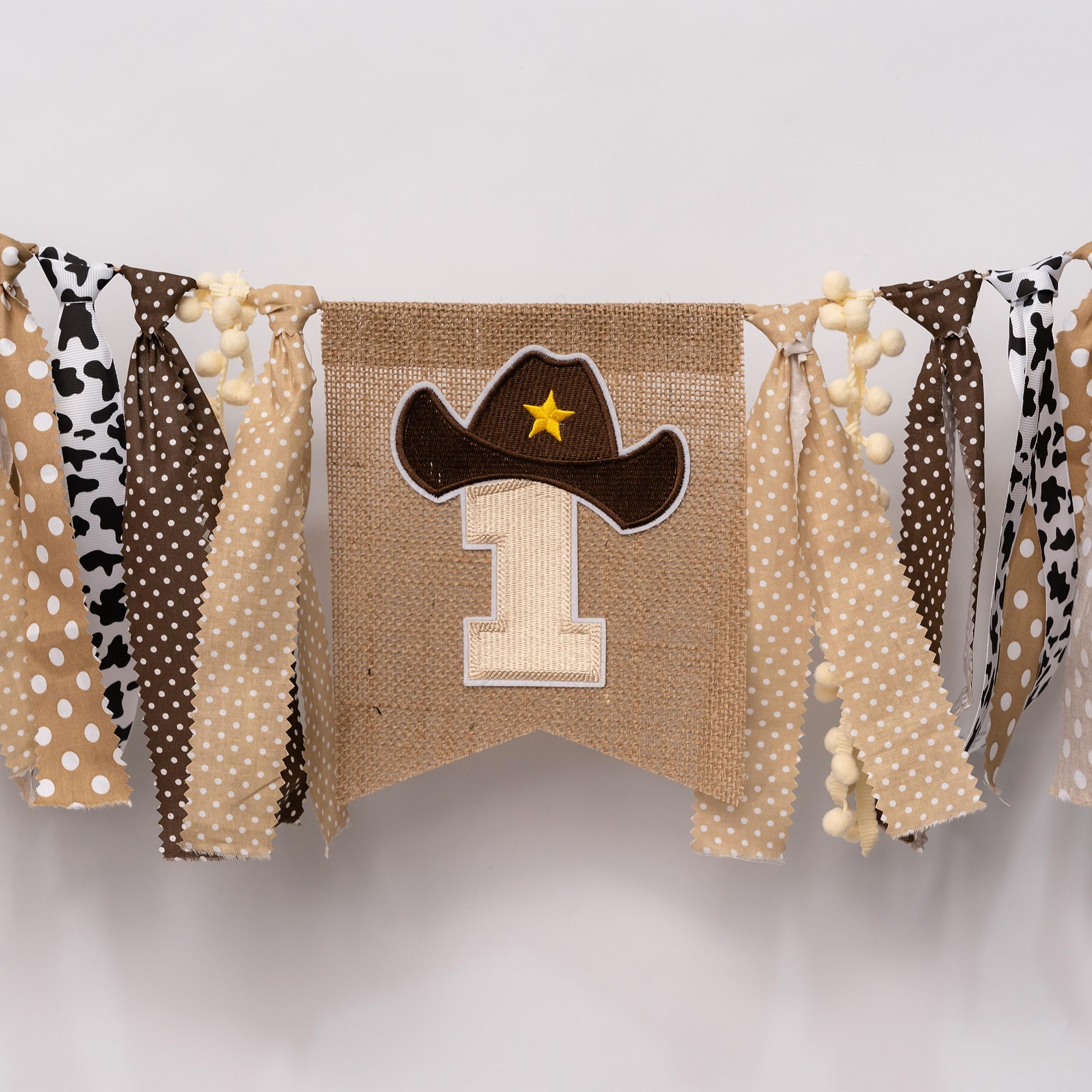Vgaruint Cowboy Rodeo 1st Birthday High Chair Banner - Western Party Decor with Embroidered Number 1 and Cowboy Hat