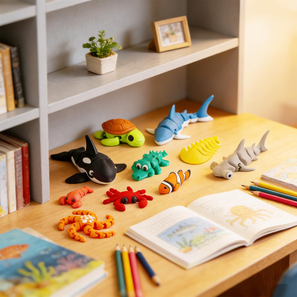 VGBEP 22-Piece 3D Printed Sea Animals Set – Articulating Ocean Creatures for Kids and Adults