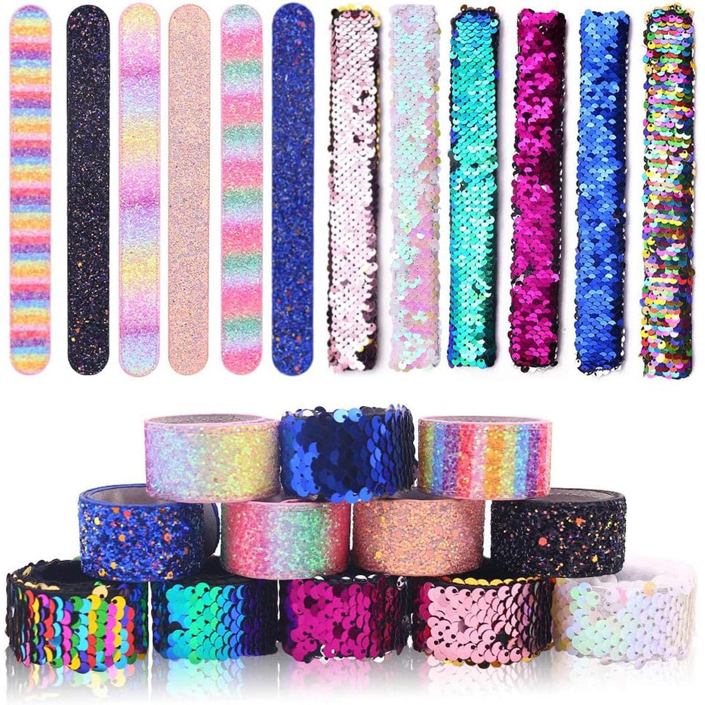 VGOODALL 12-Pack Glitter Slap Bracelets – Mermaid Sequin Wristbands for Kids Party Favors