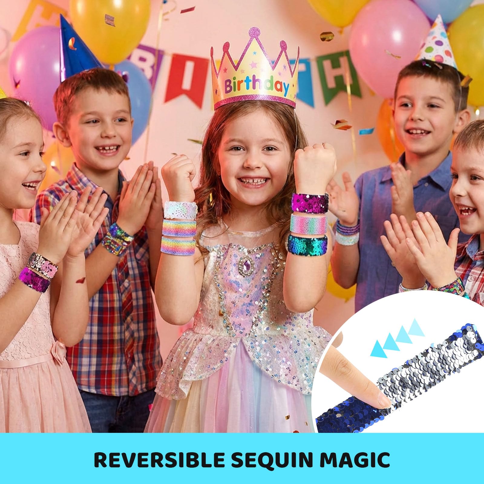 VGOODALL 12-Pack Glitter Slap Bracelets – Mermaid Sequin Wristbands for Kids Party Favors