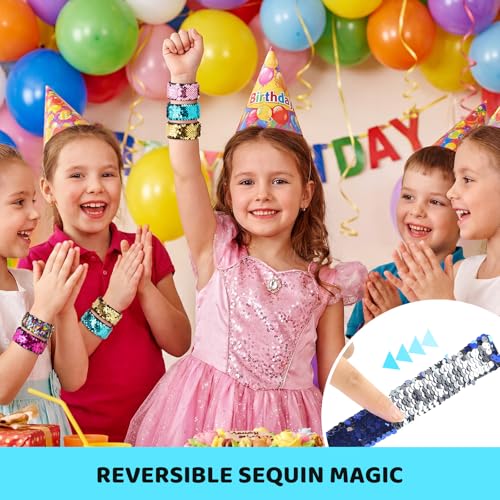 VGOODALL 24-Pack Mermaid Slap Bracelets – Reversible Sequin Wristbands for Kids Party Favors, Classroom Rewards, and Sensory Play