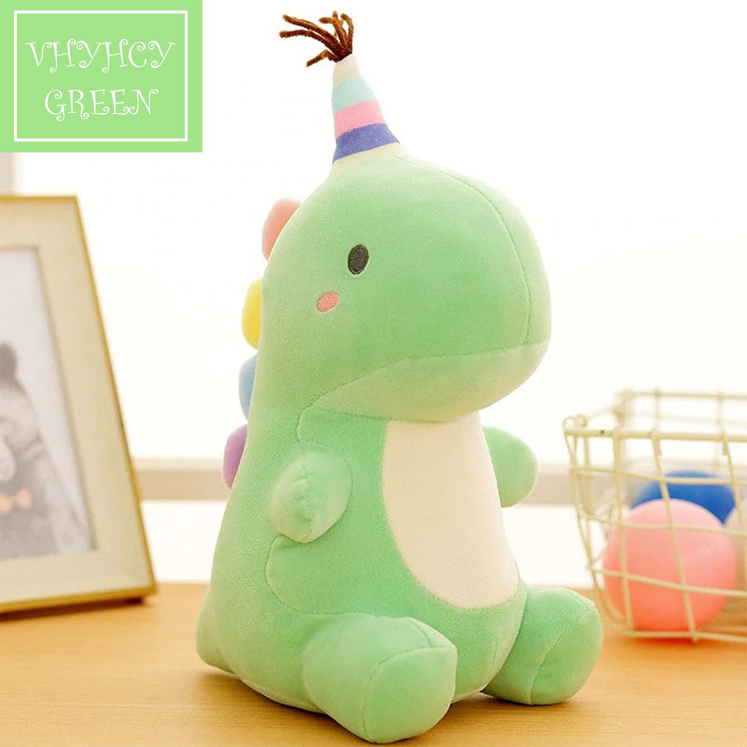 VHYHCY 9-Inch Green Dinosaur Plush Toy – Soft PP Cotton Stuffed Animal for Kids and Dino Lovers
