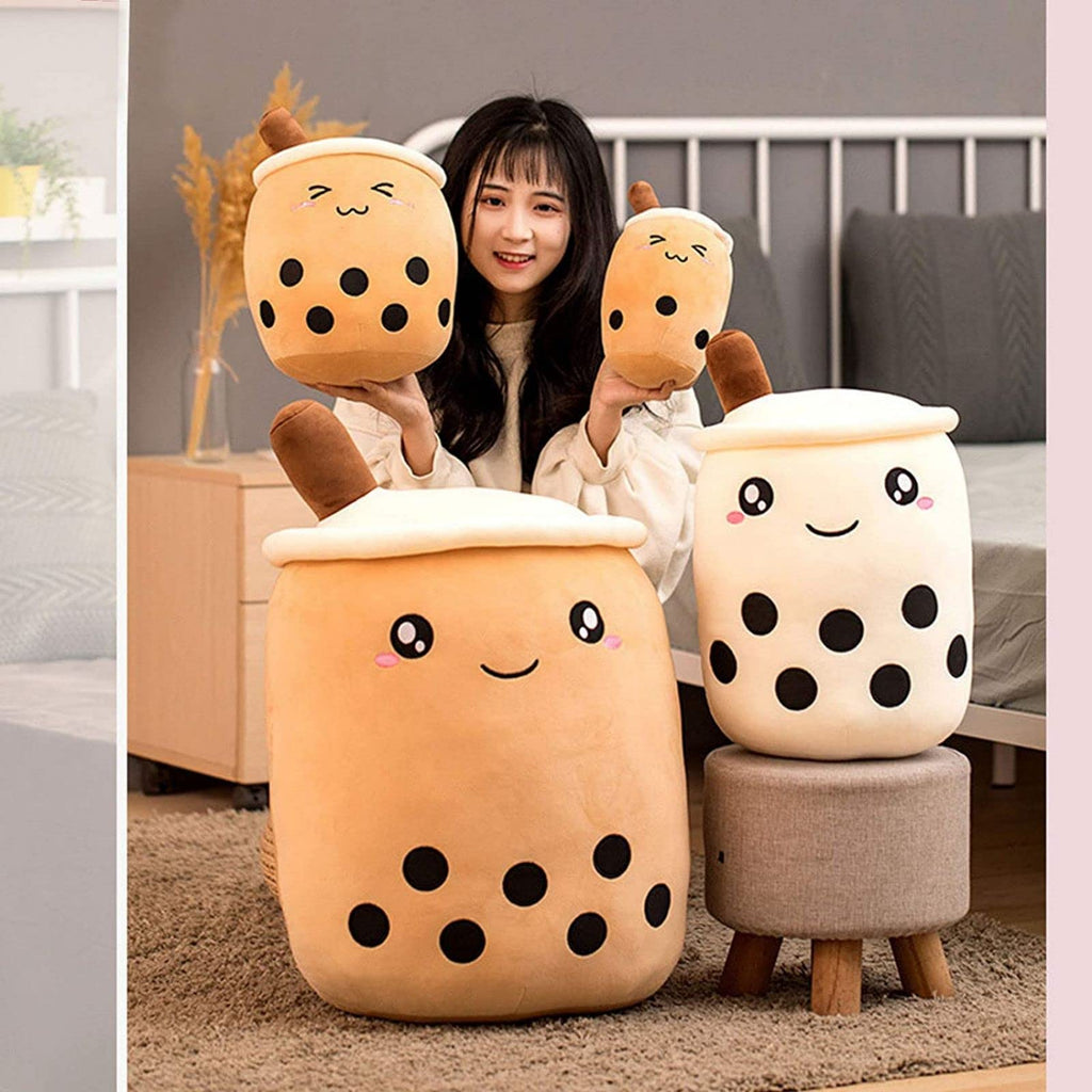 VHYHCY Cute Stuffed Boba Plush – Bubble Tea Cup Pillow, 9.4 Inch, Soft Kawaii Toy (Closed Eyes)