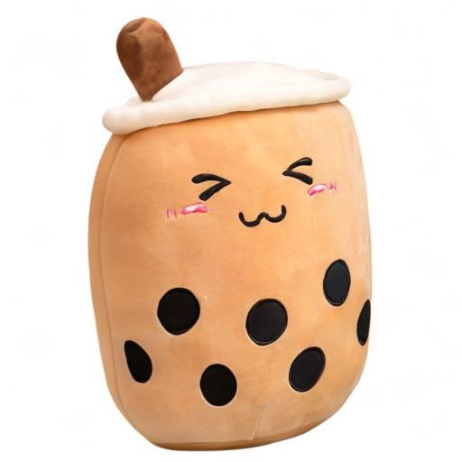 VHYHCY Cute Stuffed Boba Plush – Bubble Tea Cup Pillow, 9.4 Inch, Soft Kawaii Toy (Closed Eyes)