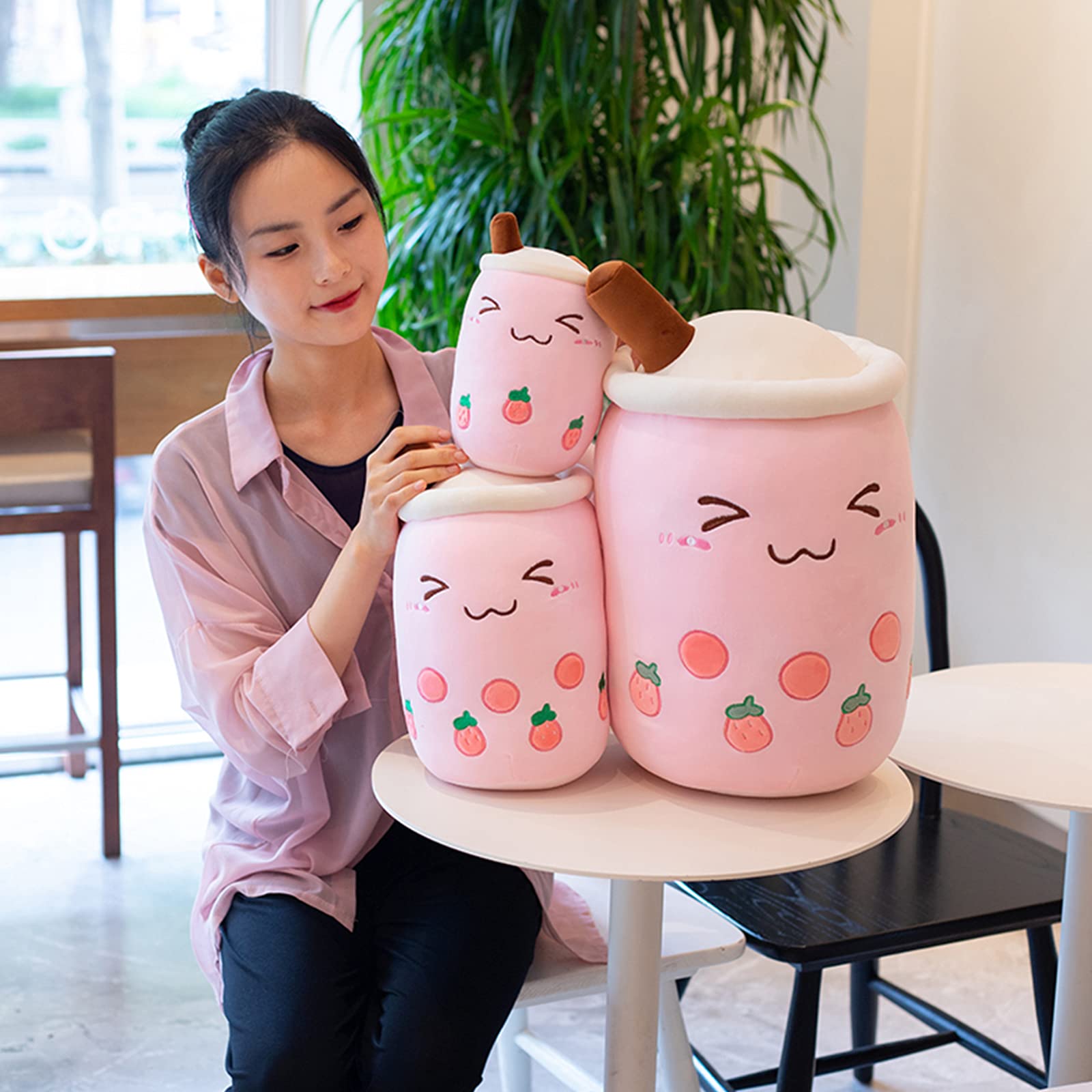 VHYHCY Cute Stuffed Boba Plush Bubble Tea Plushie Pillow Milk Cup Food Plush, Soft Kawaii Hugging Toys Gifts for Kids (Pink, 9.4 Inch)