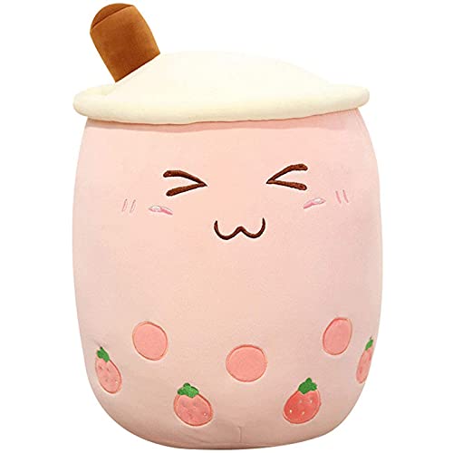 VHYHCY Cute Stuffed Boba Plush Bubble Tea Plushie Pillow Milk Cup Food Plush, Soft Kawaii Hugging Toys Gifts for Kids (Pink, 9.4 Inch)