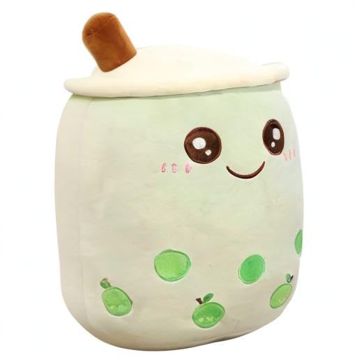 VHYHCY Green Boba Plush Pillow 9.4 Inch - Soft Kawaii Bubble Tea Plushie Toy Gift