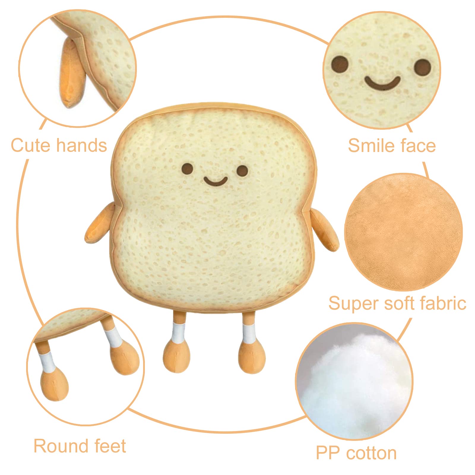 VHYHCY Toast Bread Pillow - Funny Food Plush Toy, Cute Stuffed Bread Pillow for Sofa, Golden