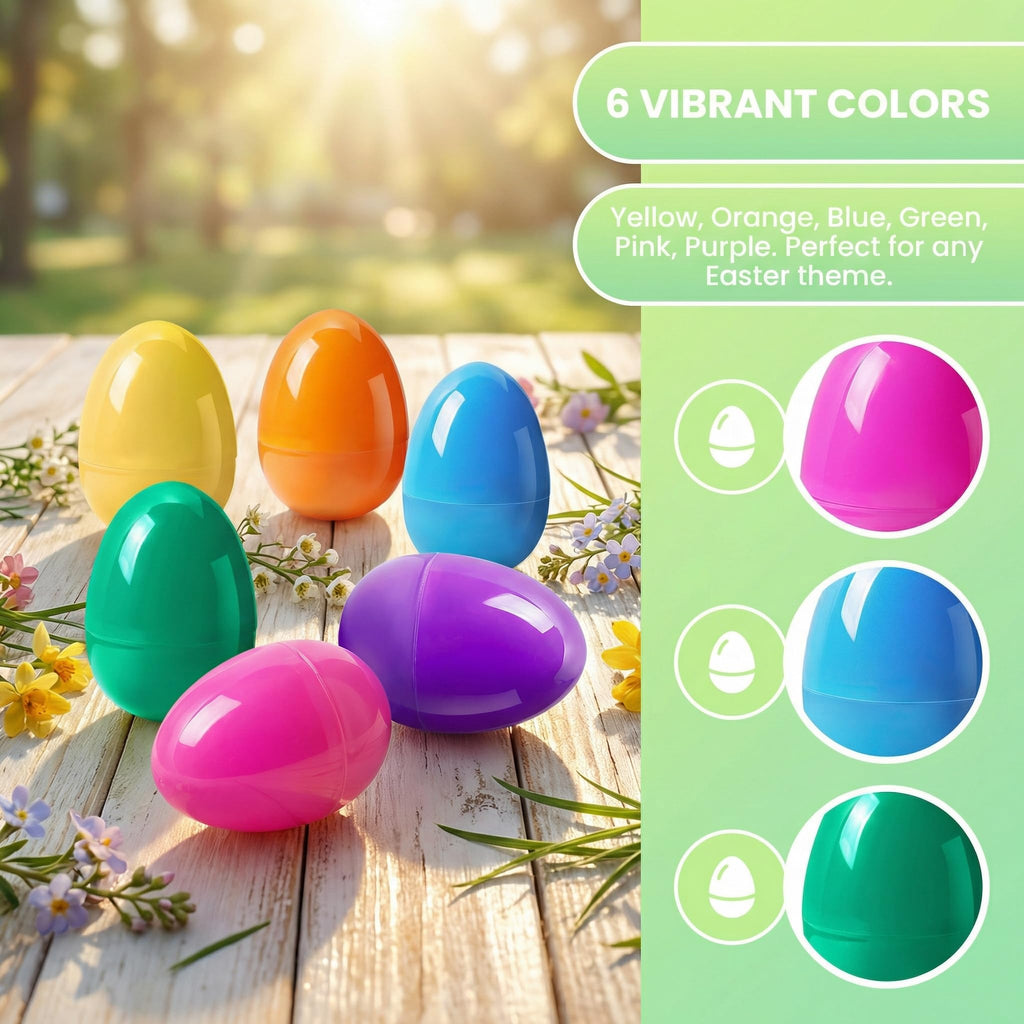 Viaecone 6-Pack Jumbo Easter Eggs – 6 Inch Large Fillable Plastic Eggs in 6 Bright Colors for Hunts, Baskets, and Party Favors