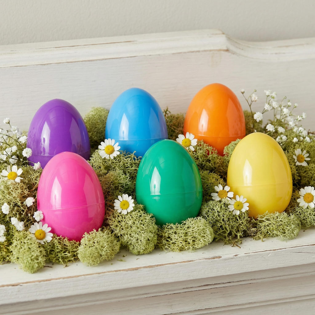 Viaecone 6-Pack Jumbo Easter Eggs – 6 Inch Large Fillable Plastic Eggs in 6 Bright Colors for Hunts, Baskets, and Party Favors