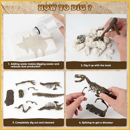 VIBIRIT Dig Up Dinosaurs Skeleton Set – Dinosaur Digging Fossil Kit for Kids 5-12, Excavation Toys with Random Surprise Model