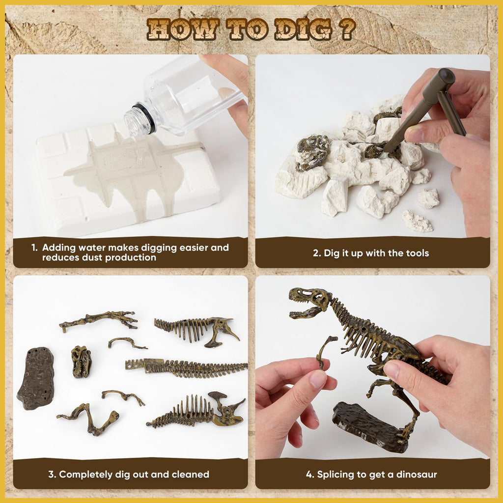 VIBIRIT Dig Up Dinosaurs Skeleton Set – Dinosaur Digging Fossil Kit for Kids 5-12, Excavation Toys with Random Surprise Model