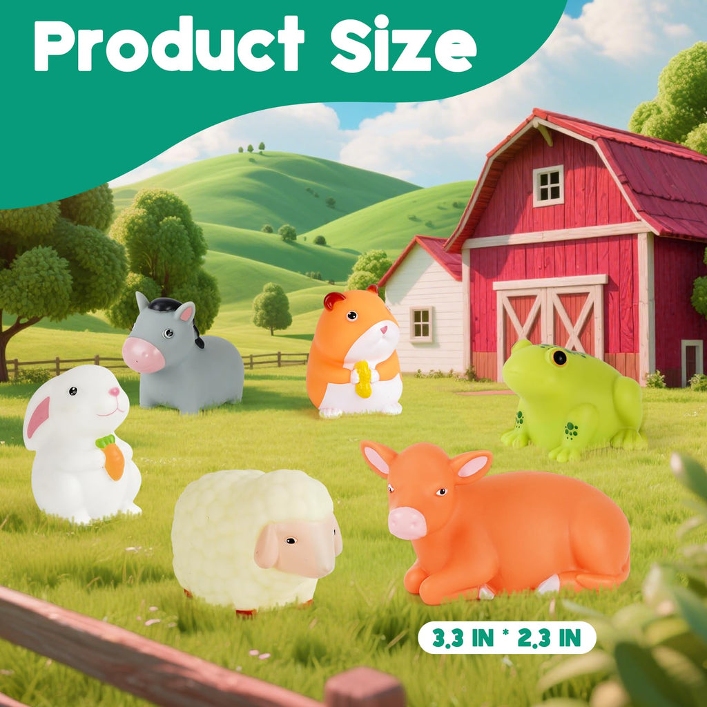 VIBOYLAR 6-Piece Light-Up Farm Animal Bath Toys for Toddlers 1-3 - Color-Changing Rubber Bath Toys with Sealed Bottoms
