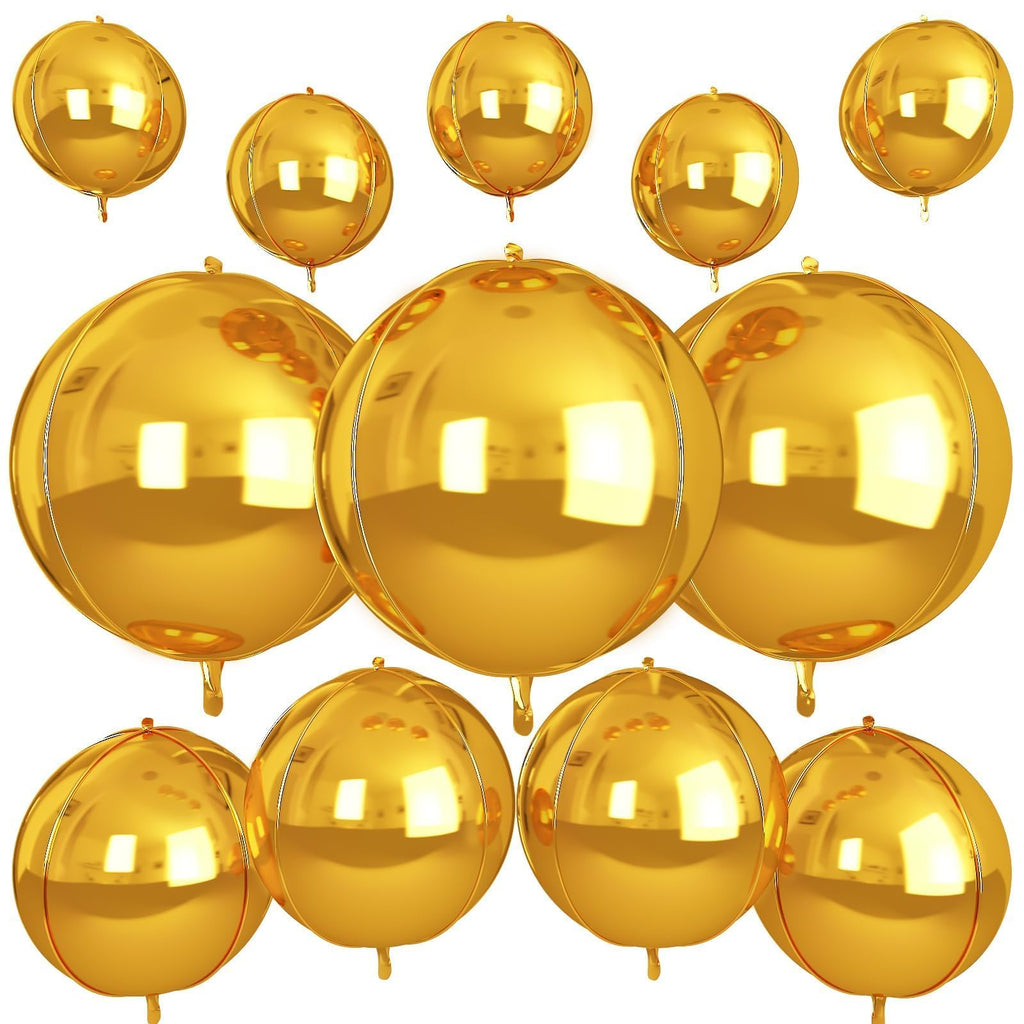 Vibzox 12 Pack Gold Foil Balloons - 22, 15, & 10 Inch 4D Metallic Round Party Balloons