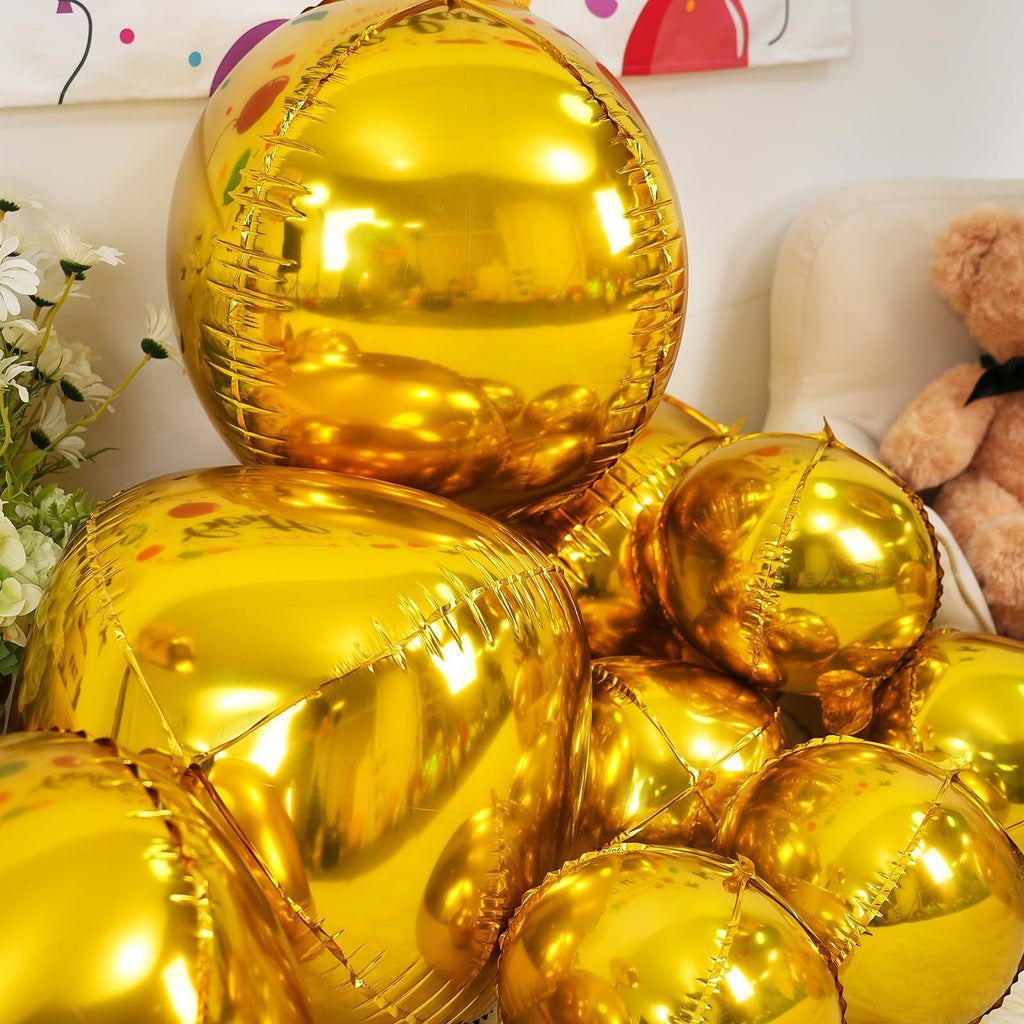 Vibzox 12 Pack Gold Foil Balloons - 22, 15, & 10 Inch 4D Metallic Round Party Balloons