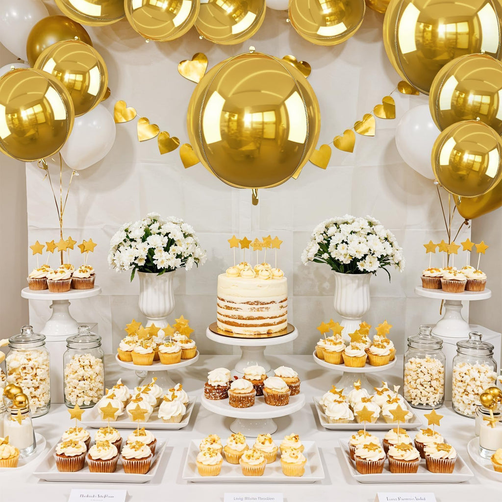 Vibzox 12 Pack Gold Foil Balloons - 22, 15, & 10 Inch 4D Metallic Round Party Balloons