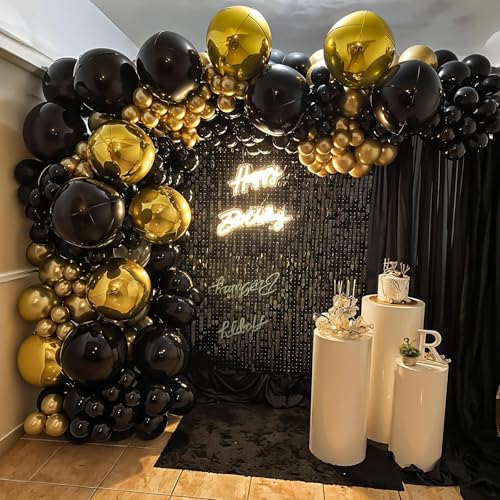 Vibzox 12-Pack Metallic Black 4D Foil Balloons (22", 15", 10") - Birthday, Graduation, Party Decorations