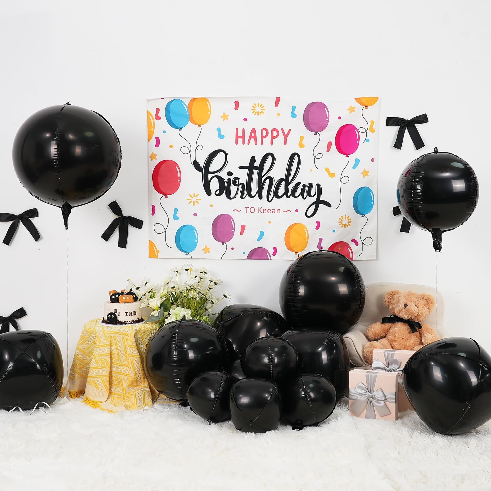 Vibzox 12-Pack Metallic Black 4D Foil Balloons (22", 15", 10") - Birthday, Graduation, Party Decorations