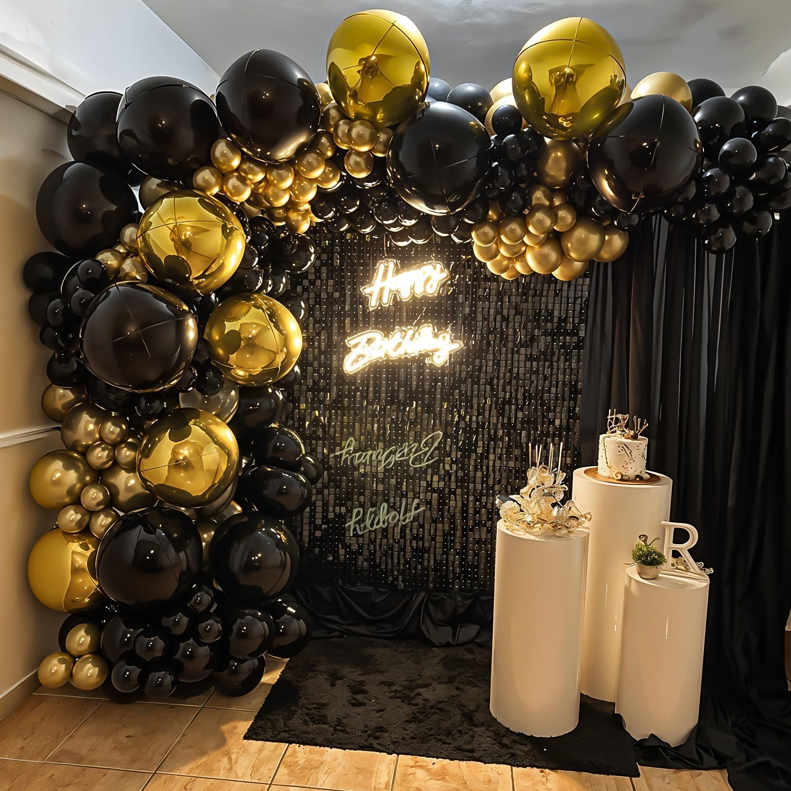 Vibzox 12-Pack Metallic Black 4D Foil Balloons (22", 15", 10") - Birthday, Graduation, Party Decorations