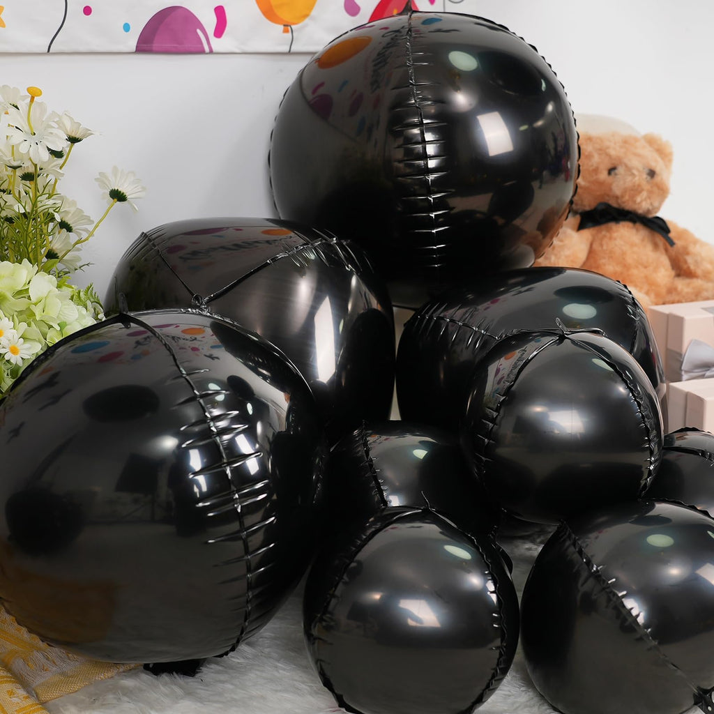 Vibzox 12-Pack Metallic Black 4D Foil Balloons (22", 15", 10") - Birthday, Graduation, Party Decorations