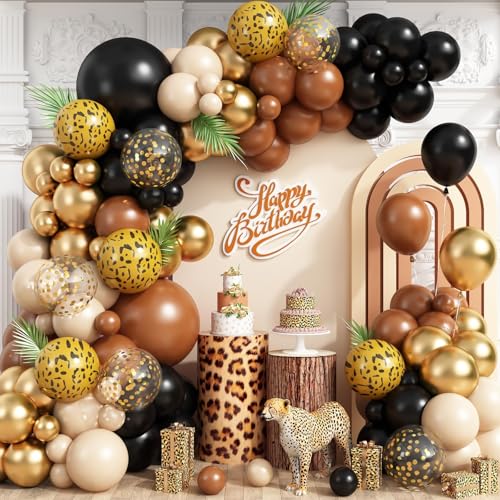 Vibzox Black Gold Cheetah Print Balloon Arch Kit with 4D Foil Leopard Balloons for Safari Jungle Party Decor