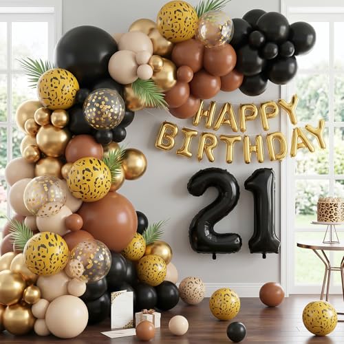 Vibzox Black Gold Cheetah Print Balloon Arch Kit with 4D Foil Leopard Balloons for Safari Jungle Party Decor