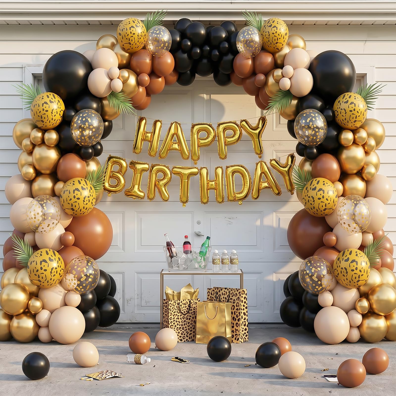 Vibzox Black Gold Cheetah Print Balloon Arch Kit with 4D Foil Leopard Balloons for Safari Jungle Party Decor