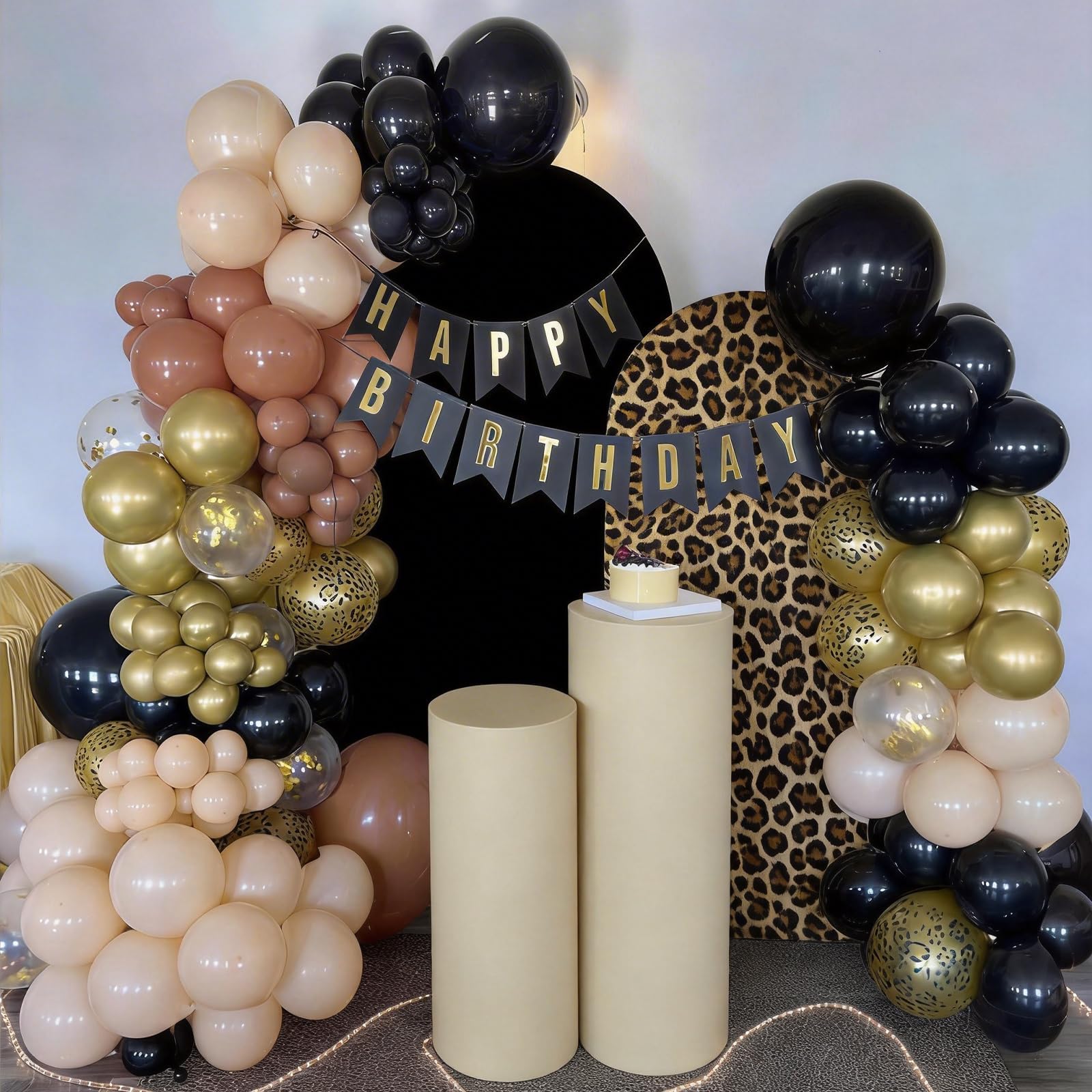 Vibzox Black Gold Cheetah Print Balloon Arch Kit with 4D Foil Leopard Balloons for Safari Jungle Party Decor