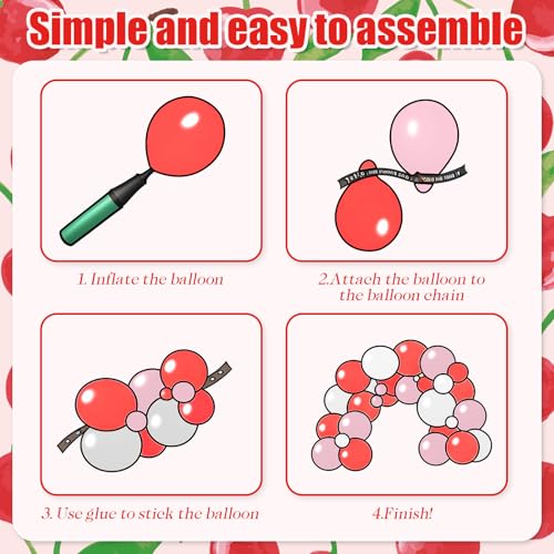 Vibzox Cherry Balloon Garland Arch Kit – 112 Red, Pink, White & Green Balloons for Birthdays, Baby Showers & Weddings