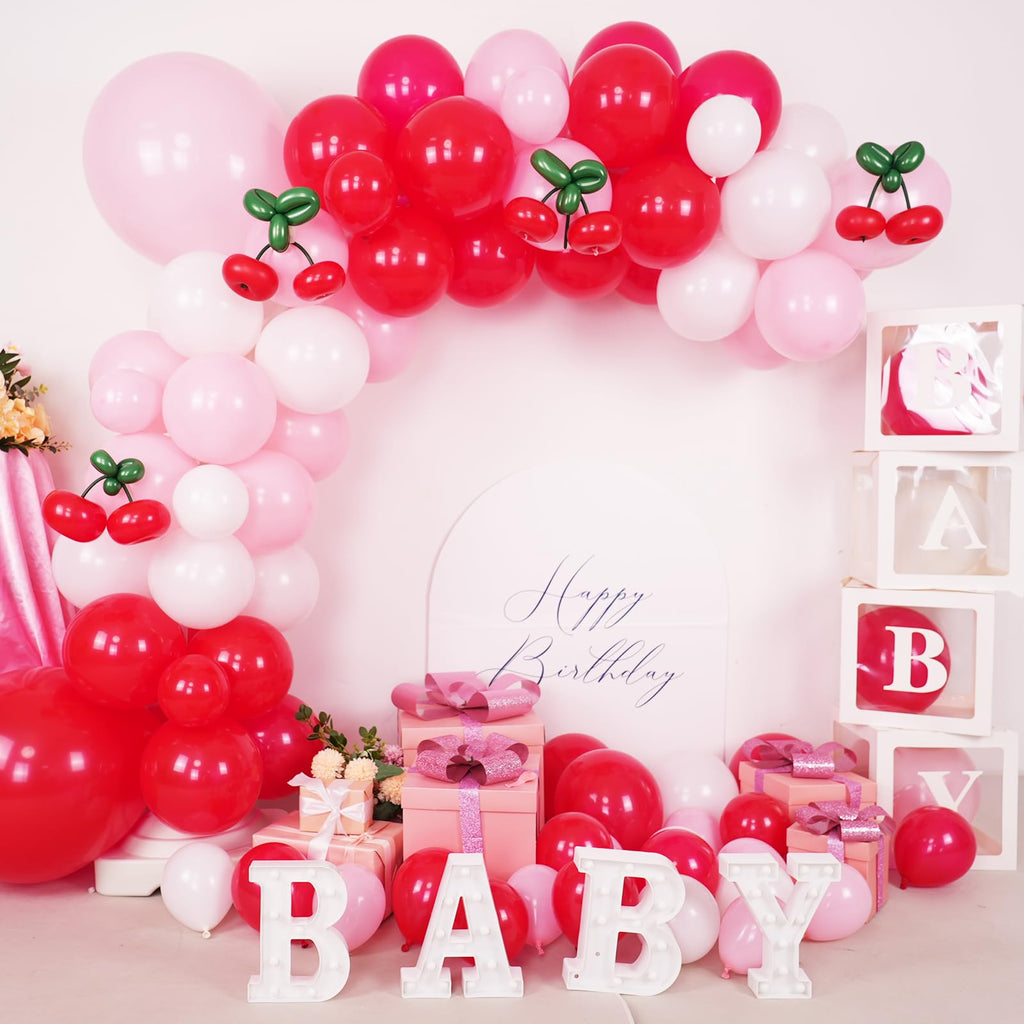Vibzox Cherry Balloon Garland Arch Kit – 112 Red, Pink, White & Green Balloons for Birthdays, Baby Showers & Weddings