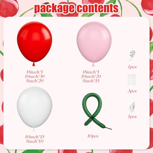 Vibzox Cherry Balloon Garland Arch Kit – 112 Red, Pink, White & Green Balloons for Birthdays, Baby Showers & Weddings